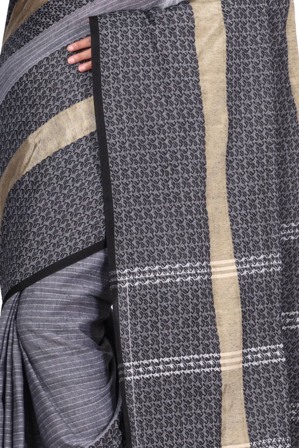 Black Pure Cotton Souraovi_Hand Hand Loom Saree (674)